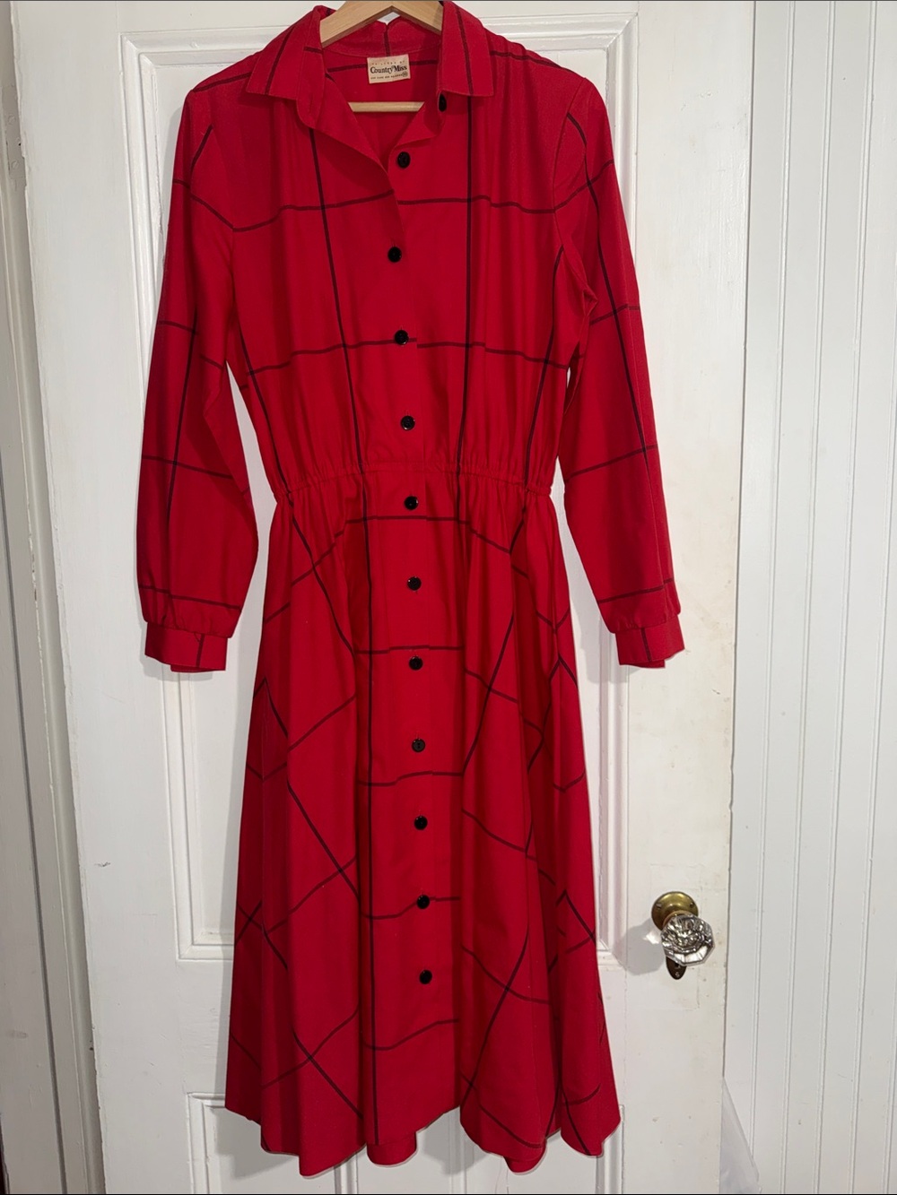 Vintage 70s CountryMiss Red Plaid Shirt Dress Midi Long sleeve USA Made